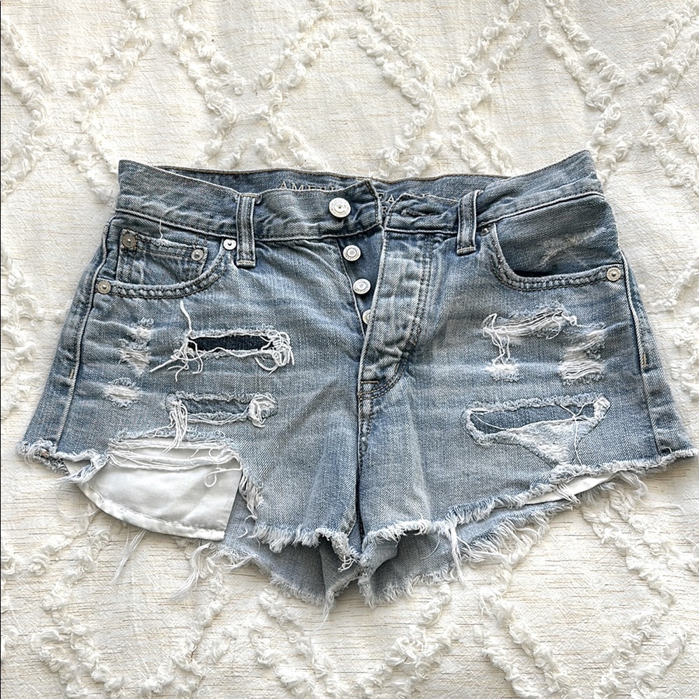 Vintage High Rise Festival American Eagle Distressed Denim Shorts